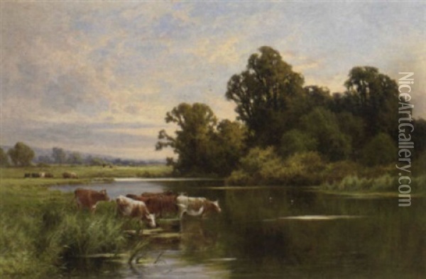 Evening On The Banks Of The Ouse Oil Painting - Henry H. Parker