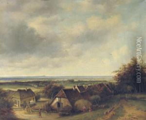 Farms In A Sweeping Summer Landscape Oil Painting - George Pieter Westenberg