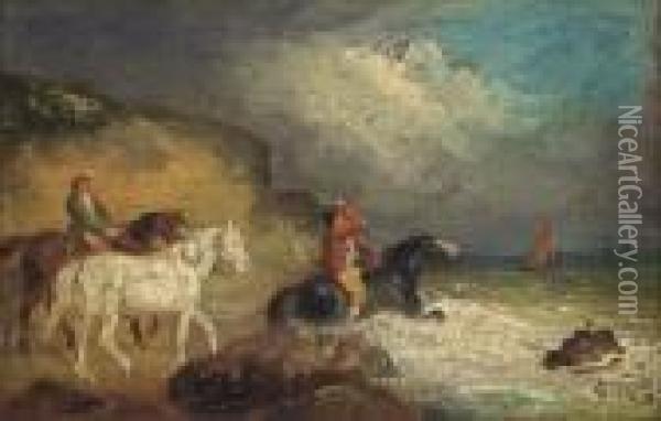 Figures On Horseback On A Shore Oil Painting - George Morland