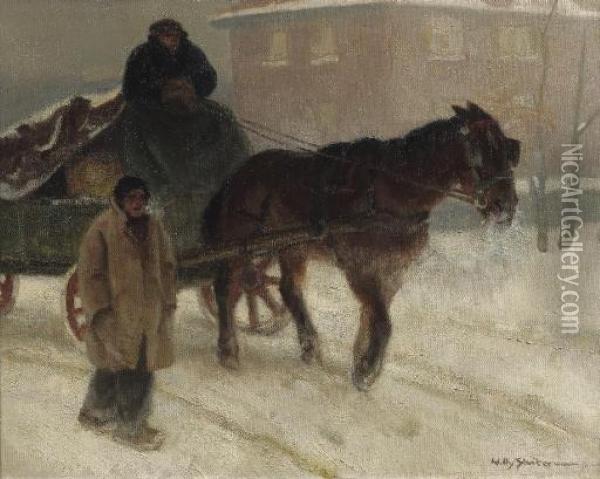 Horse And Carriage In The Snow Oil Painting - Willy Sluyters