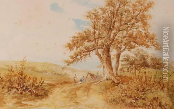 Travellers Camping Near The Coast Oil Painting - John Wilton Adcock