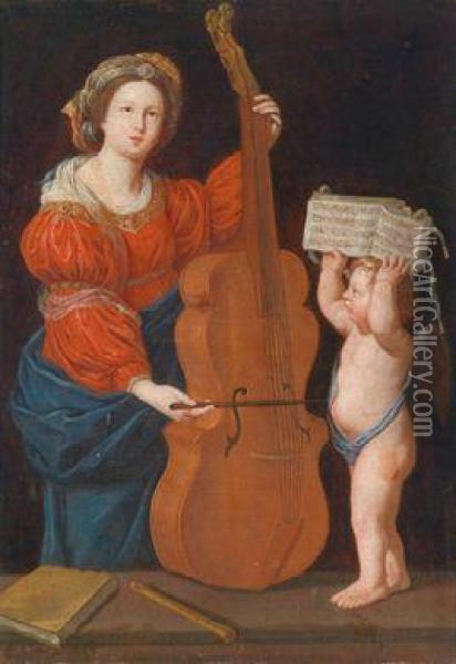 Nachfolge Die Heilige Cacilia Als Patronin Der Musik Oil Painting - Domenico Zampieri (Domenichino)