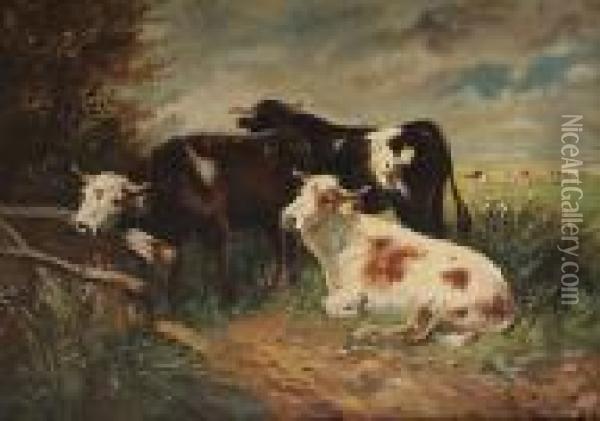 Koeien In De Wei Oil Painting - Henry Schouten