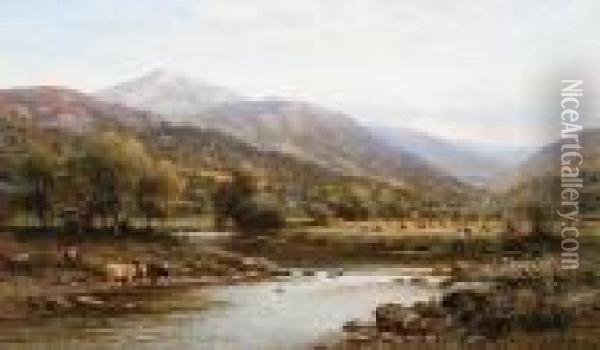 A Harvesting Scene Near Capel Curig, Northwales Oil Painting - Alfred Augustus Glendening