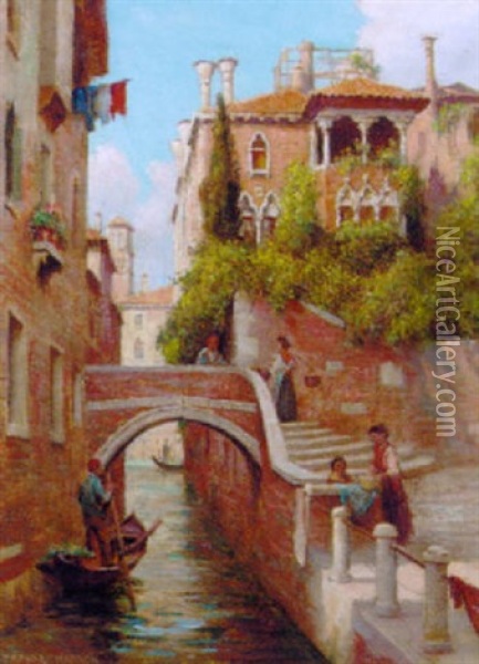 A Quiet Backwater, The Dario Palace, Venice Oil Painting - Arthur Trevor Haddon