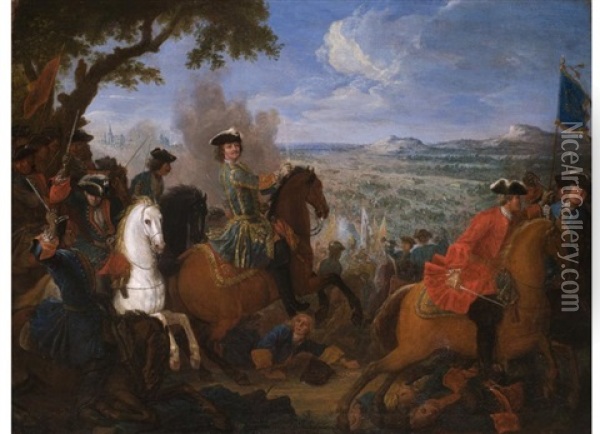 Peter Der Grosse Zu Pferd In Der Siegreichen Schlacht Bei Poltava Oil Painting - Pierre Denis Martin