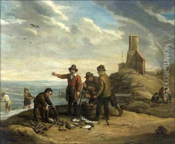 Le Retour De La Peche (after David Teniers) Oil Painting - Jan Josef Horemans the Elder