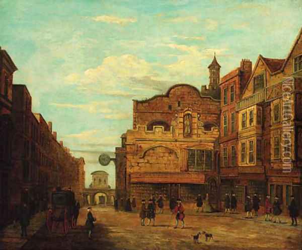 View of Fleet Street with Temple Bar beyond Oil Painting - English School