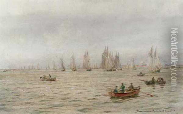 Timber Carriers On The Neva Off Cronstadt Oil Painting - William Lionel Wyllie