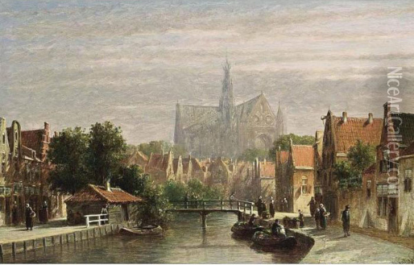 A View Of Haarlem, The Sint Bavo In The Distance Oil Painting - Pieter Gerard Vertin