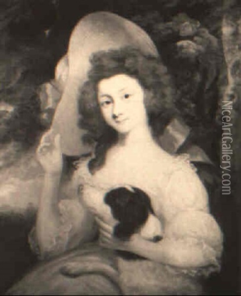 Portrait Of A Lady (lady Sophia Baynton?) And Her Dog Oil Painting - John Russell