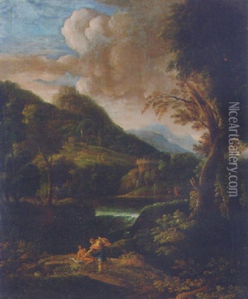 A Mountainous Landscape With Tobias And The Angel Oil Painting - Francisque Millet