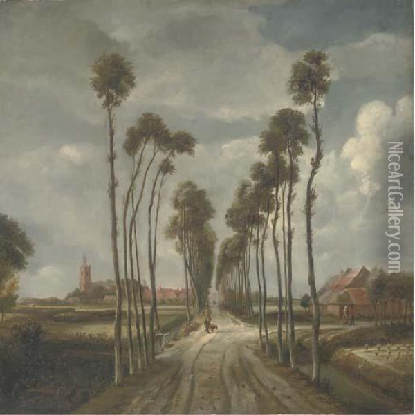 The Avenue At Middlemarnis Oil Painting - Meindert Hobbema