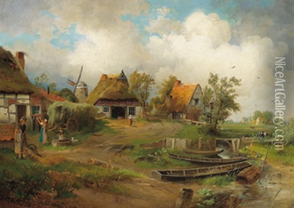 Abend Im Dorf Oil Painting - Paul Koester