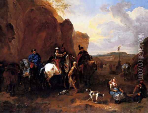 Cossacks On Horseback Asking A Hermit For Directions Oil Painting - Dirck Maas
