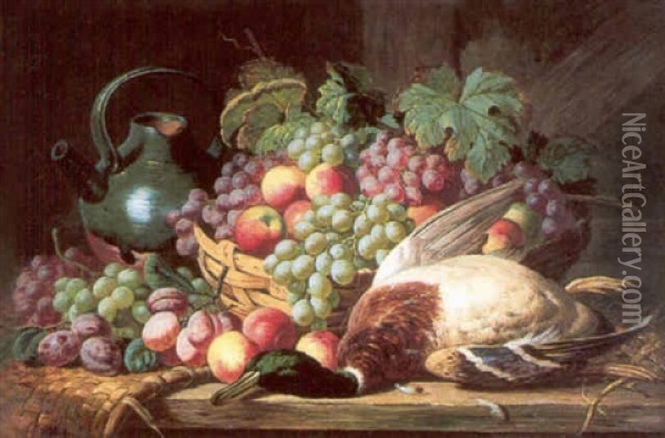 Still Life Of Fruit And Mallard Oil Painting - William Langley