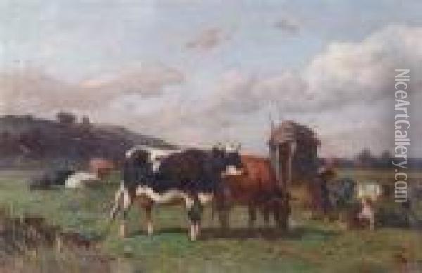 Landscape With Cattle Oil Painting - Louis Marie Dominique Romain Robbe