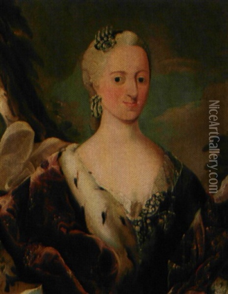 Portraet Af Dronning Juliane Marie Baerende Mintgron Kjole Og L'union Parfaite Oil Painting - Peder Wichmann