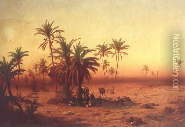 Oasis in the Desert 1862 Oil Painting - Antal Ligeti