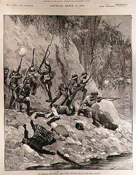 The Burmah Expedition: Fight with Dacoits, January 12th, near Shoay Green, from The Illustrated London News, 13th March 1886 Oil Painting - Richard Caton Woodville