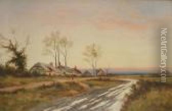 Landscape At Sunset Oil Painting - John Henry Boel