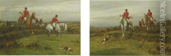 Clearing The Hedgerows: A Pair Of Hunt Scenes Oil Painting - George Wright
