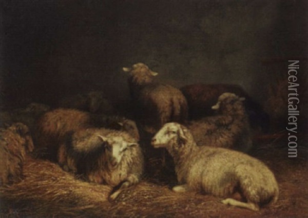 In The Sheep Pen Oil Painting - Dirk Van Lokhorst