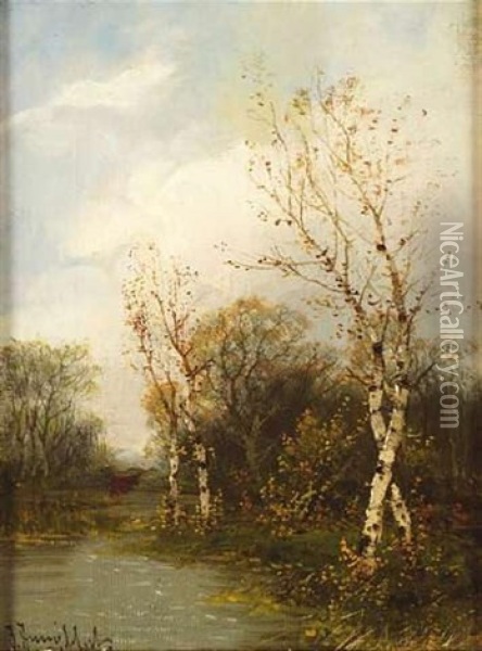 Sumpflandschaft Mit Birken Oil Painting - Johann Jungblut