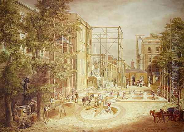 Laying the Foundations of the Lycian Room, British Museum, 1845 Oil Painting - George the Elder Scharf