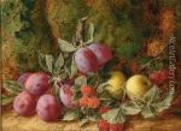 Still Life Of Fruit On A Forest Floor Oil Painting - George Clare
