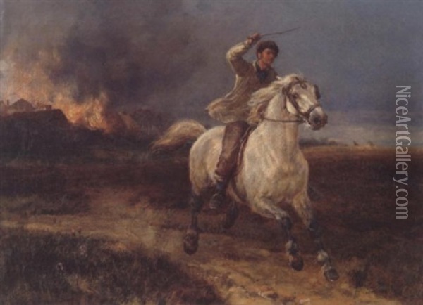 Escaping The Fire Oil Painting - Heywood Hardy