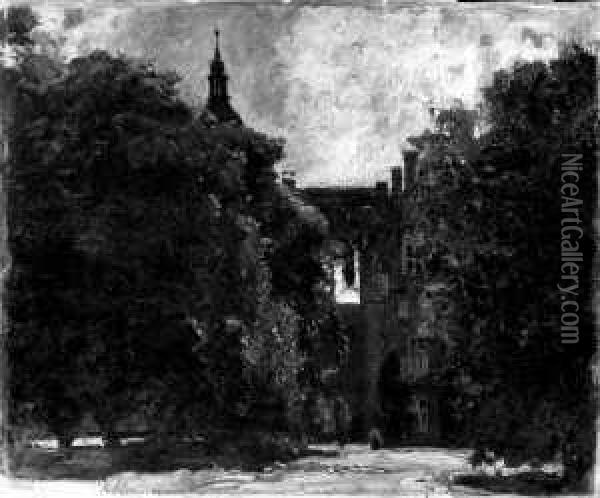 Schloss Friesen Bei 
Reichenbach/vogtland. Signiert Unten Links: Eugen Bracht. Ol Auf Karton.
 H 48,5; B 57,5 Cm. Verso Beschriftet: 820 