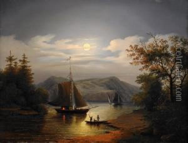 Kustlandskap Med Skutor I Mansken Oil Painting - Carl Abraham Rothsten