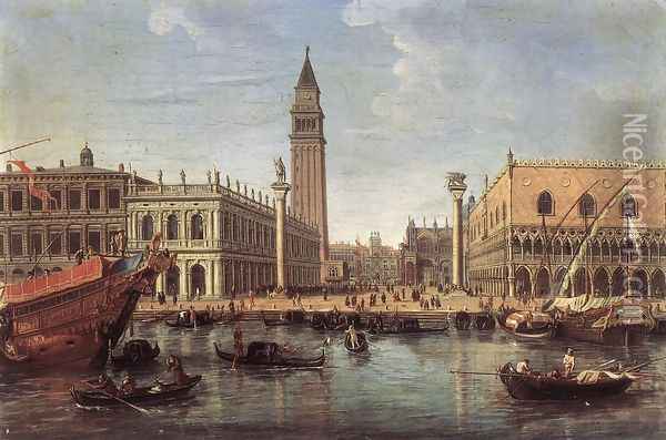 The Piazzetta from the Bacino di San Marco c. 1700 Oil Painting - Caspar Andriaans Van Wittel