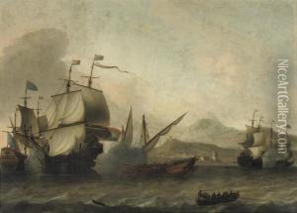A Naval Engagement, Said To Be The Battle Of Agosta, 22 April1676 Oil Painting - Aernout Smit