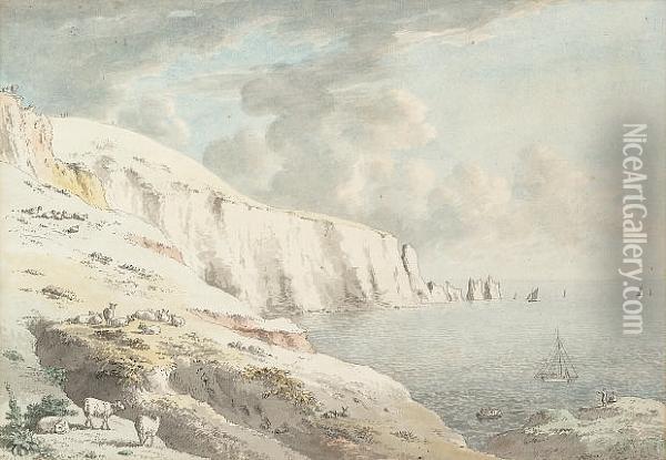 The Needles From Allum Bay, Isle Of Wight Oil Painting - Anthony Devis