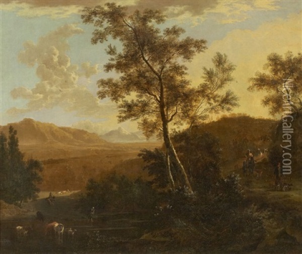 Sudliche Landschaft Mit Vieh Und Hirten Oil Painting - Frederick De Moucheron
