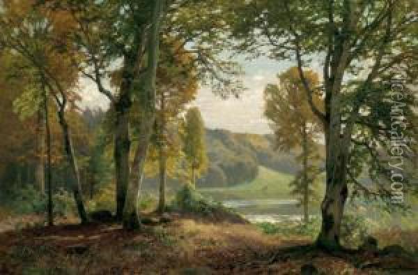Forest Edge With A Lake View Oil Painting - Heinrich Bohmer