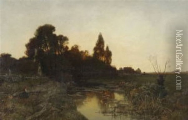 Abendstille Bei Sonnenuntergang Oil Painting - August Fink