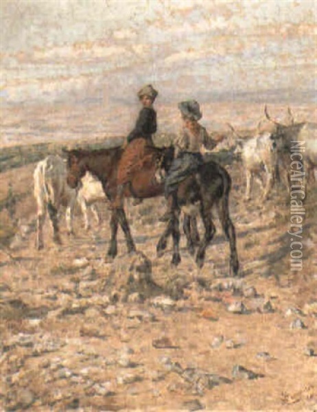 Driving The Herd Oil Painting - Niccolo Cannicci