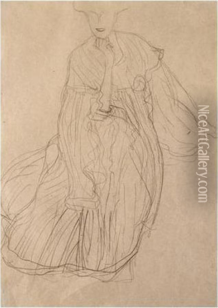 Study For The Portrait Of Adele 
Bloch-bauer: Seated, From The Front, Her Right Hand Supporting Her Chin Oil Painting - Gustav Klimt