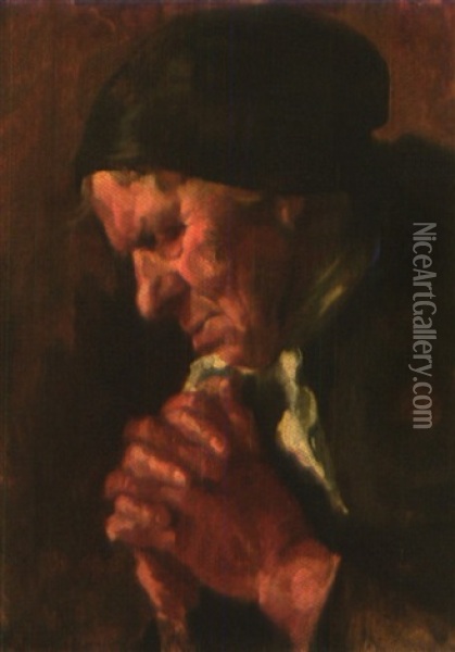 Bauerin In Das Gebet Vertieft Oil Painting - Adolf Hengeler