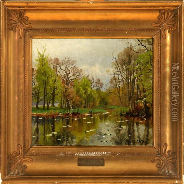 A Lake In The Woods Oil Painting - Peder Mork Monsted