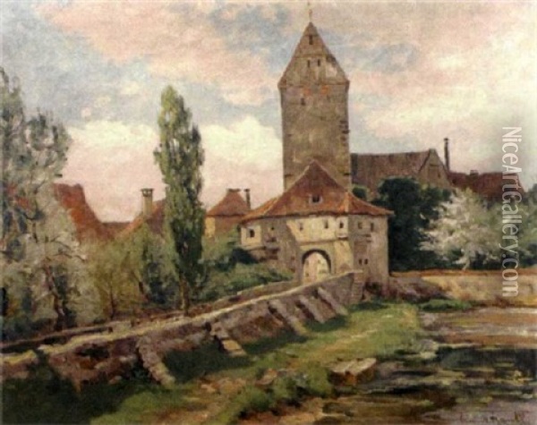 Continental Village Landscape Oil Painting - Franz Xaver Frankl
