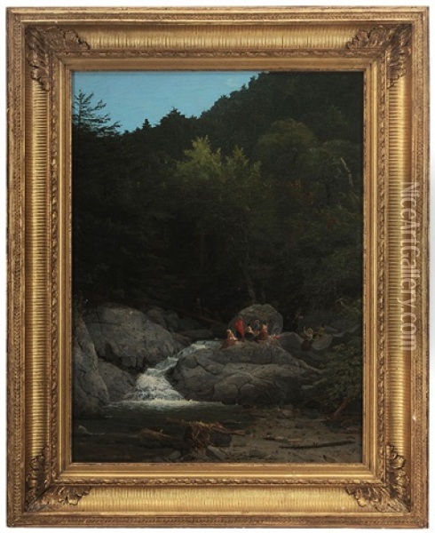 Hikers At A Waterfall Oil Painting - William G. Boardman