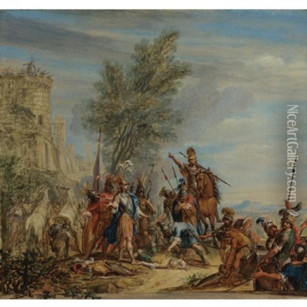 Ajax And Achilles Oil Painting - Jacob Ignatius Roore