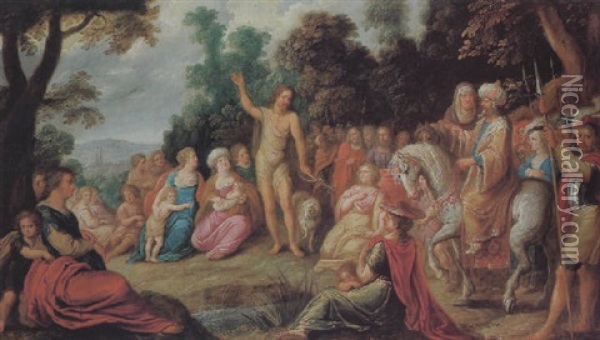 Die Predigt Johannes Des Taufers Oil Painting - Jan van den Hoecke