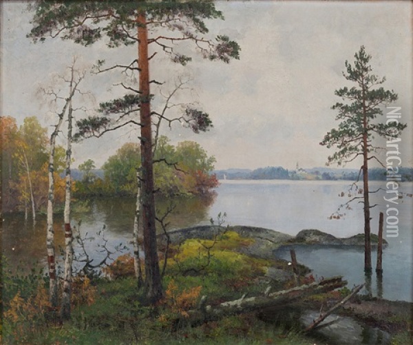 Landscape With Lake Oil Painting - Ellen Favorin