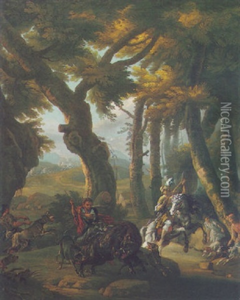 A Wild Boar Hunt Oil Painting - Pieter Van Der Leeuw
