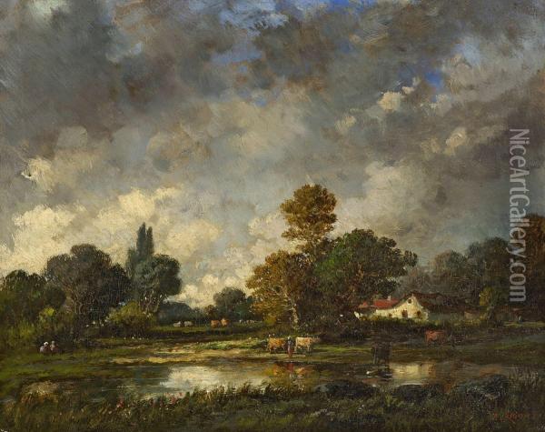 Landschaft Mit Bauerngehoft Oil Painting - Auguste Rigon